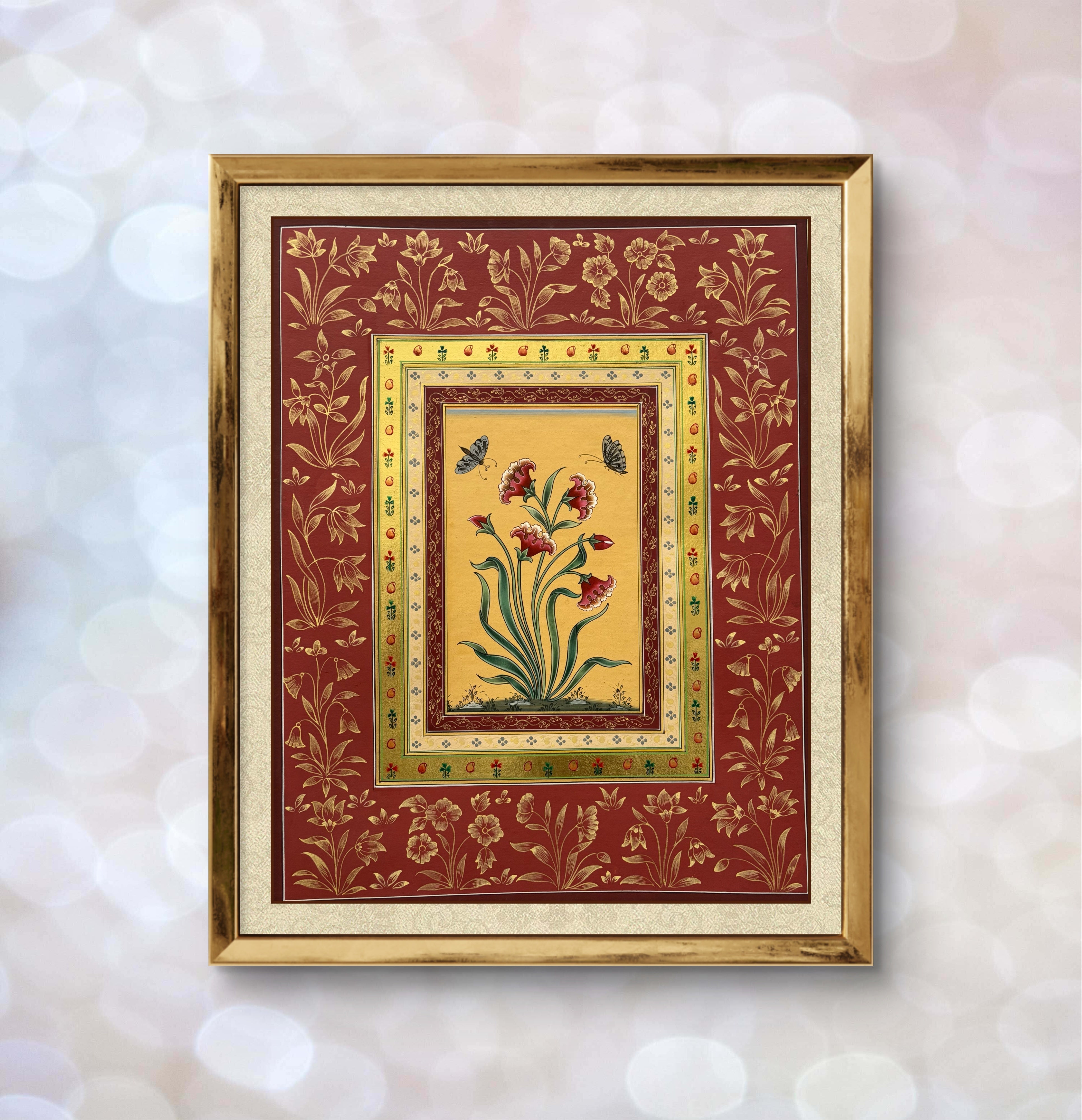 Crimson Blooms with Butterflies