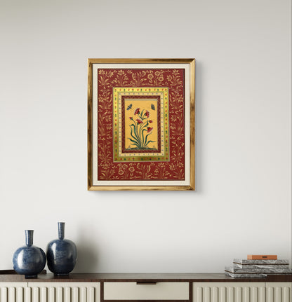 Crimson Blooms with Butterflies